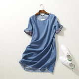 Women Dresses Summer Embroidery Loose Denim Dress