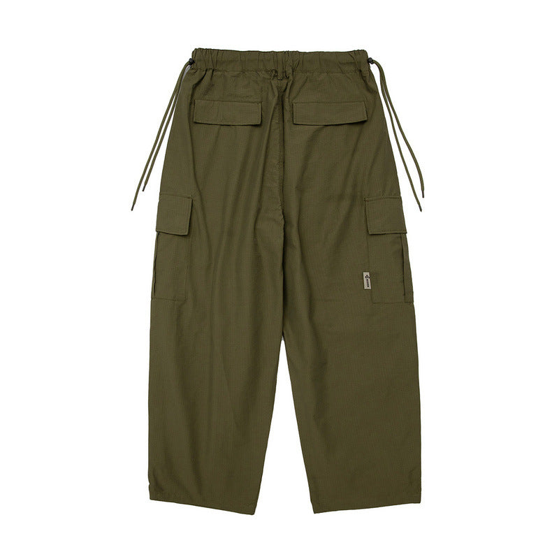Cargo Pants Large Pocket Solid Color Tooling Elastic Waist