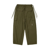 Cargo Pants Large Pocket Solid Color Tooling Elastic Waist