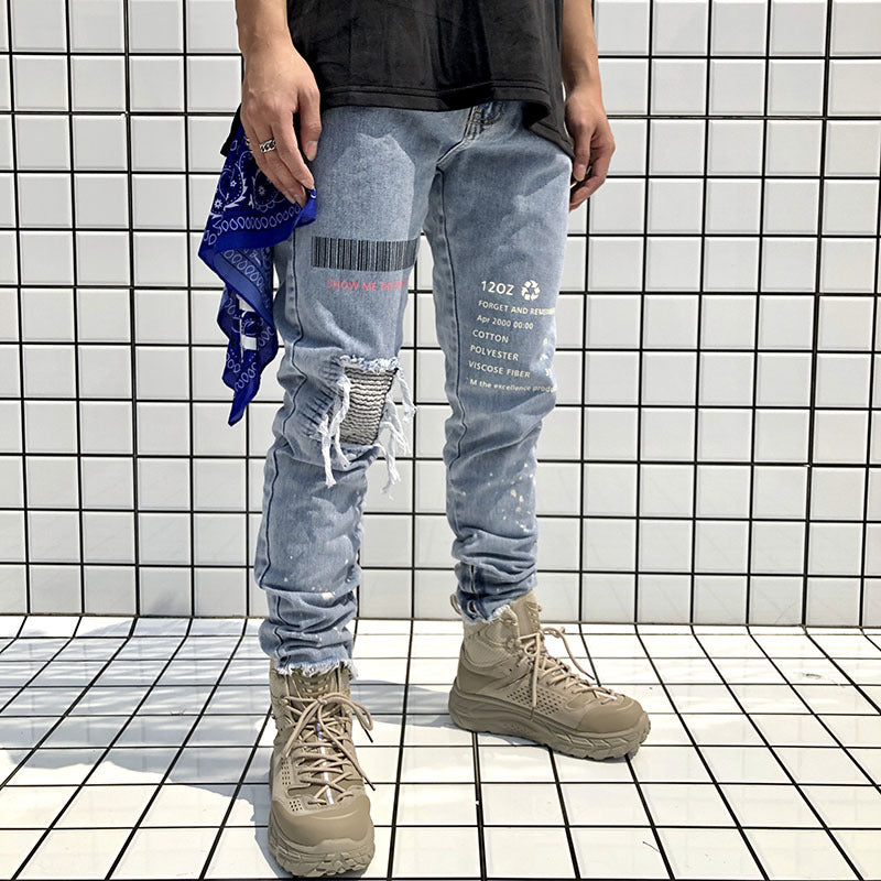 Cargo Pants Retro Embroidery Stitching Ripped