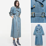 Women Trench Coat Loose Waistband Denim Trench Coat