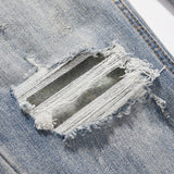 Men Jeans Vintage Washed Holes Distressed Casual Zipper Slit