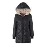 Women Cotton Coat Solid Color Fleece Hooded Jacket