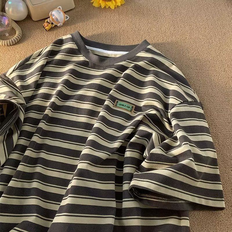 Men T Shirt Striped Artistic Casual Loose