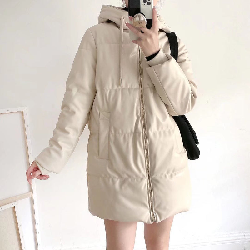 Women Cotton Coat Warm-Keeping and Cold-Proof PU Leather Jacket