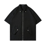 Short Sleeve Shirt Solid Color Tooling Zipper Lining Loose