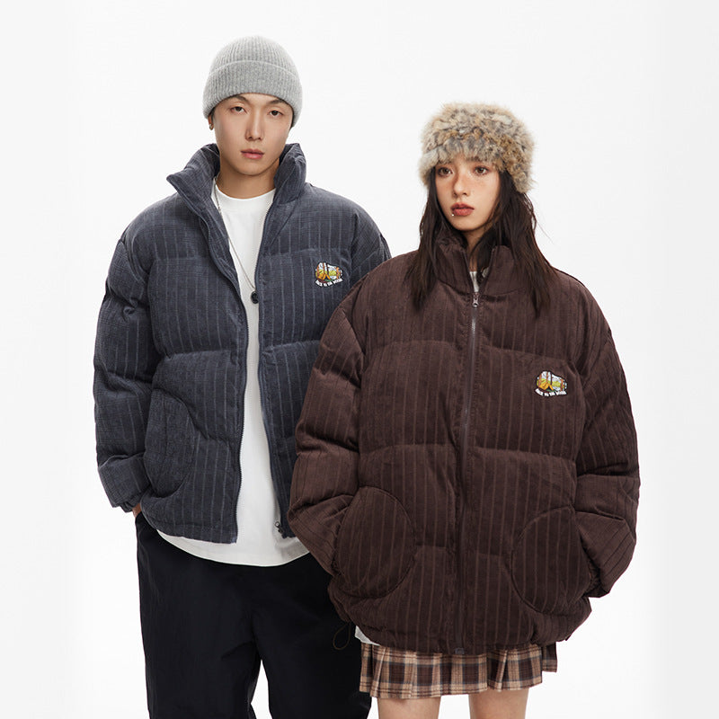 Unisex Coat Stand Collar Corduroy Thickened Couple