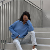 Women Work Business Casual Sweaters Zipper Loose Knitted Sweater