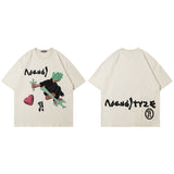 Men T-Shirt Retro Cartoon Puff Print Loose All-Match