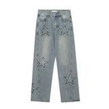 Men Jeans Patch Five-Pointed Star Distressed Casual