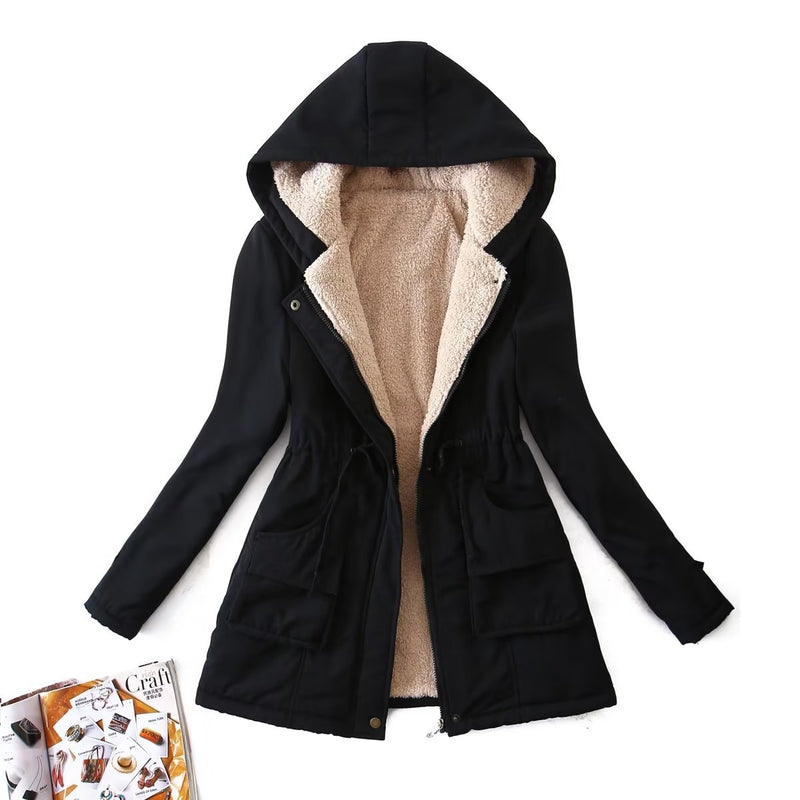 Women Cotton Coat plus Size Plush Hooded Jacket