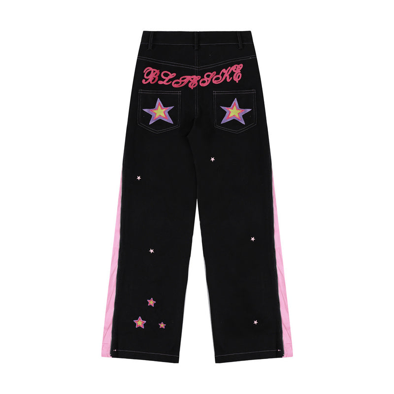 Men Jeans Fashion Brand Zipper Stitching Embroidery Hip Hop