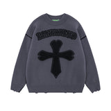 Men Sweater Cross Ripped Knitted Sweater