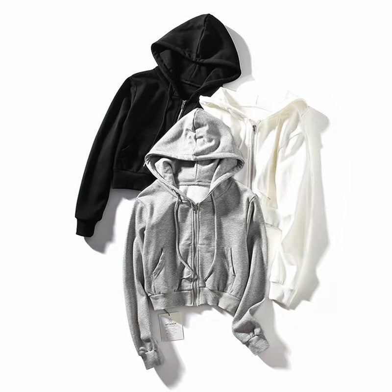 Women Hoodie Short Sexy Solid Color Simple