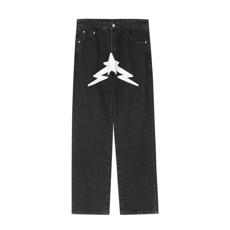Men Jeans Lightning Five-Pointed Star Print Loose