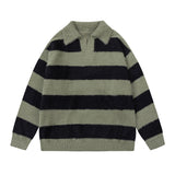 Women Sweater Autumn and Winter Striped Lapel Knitted