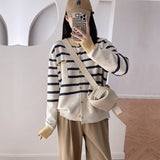 Women Knitted Cardigan Striped Knitted Cardigan Loose Sweater