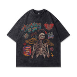 Mens Vintage T Shirt Printed Washed Short Sleeve T-Shirt Men