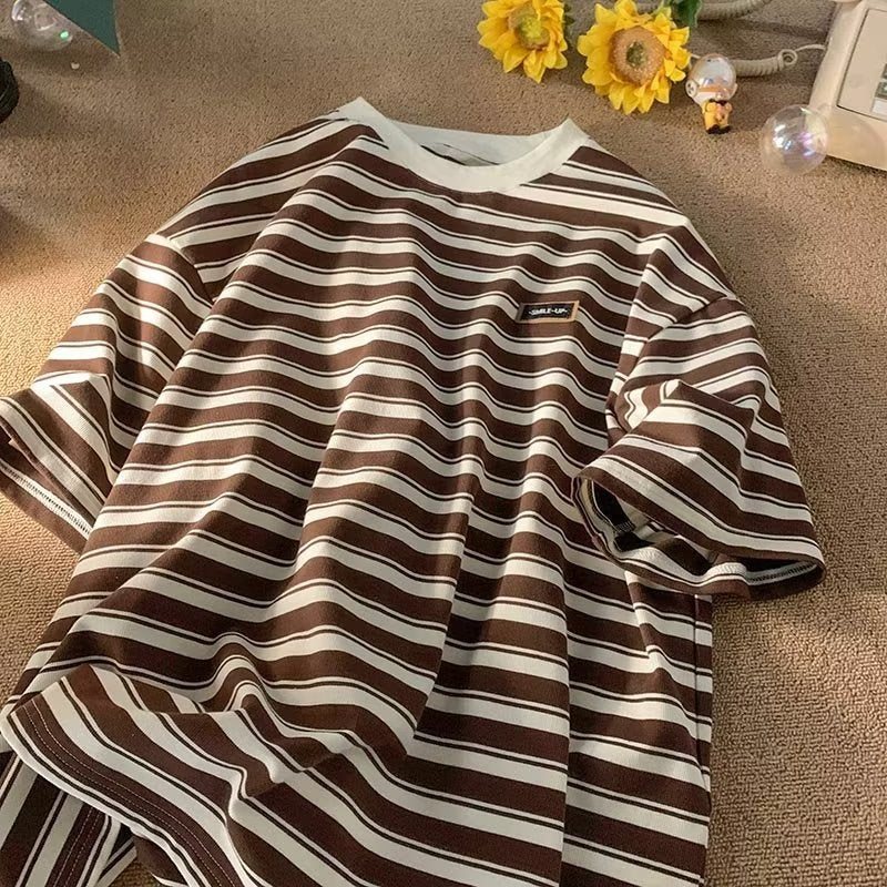 Men T Shirt Striped Artistic Casual Loose
