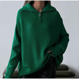 Women Work Business Casual Sweaters Zipper Loose Knitted Sweater