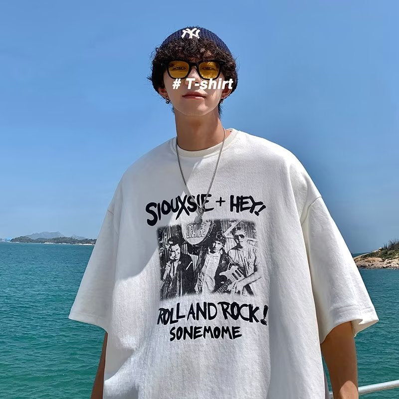 Men T Shirt Vintage Summer Pure Cotton