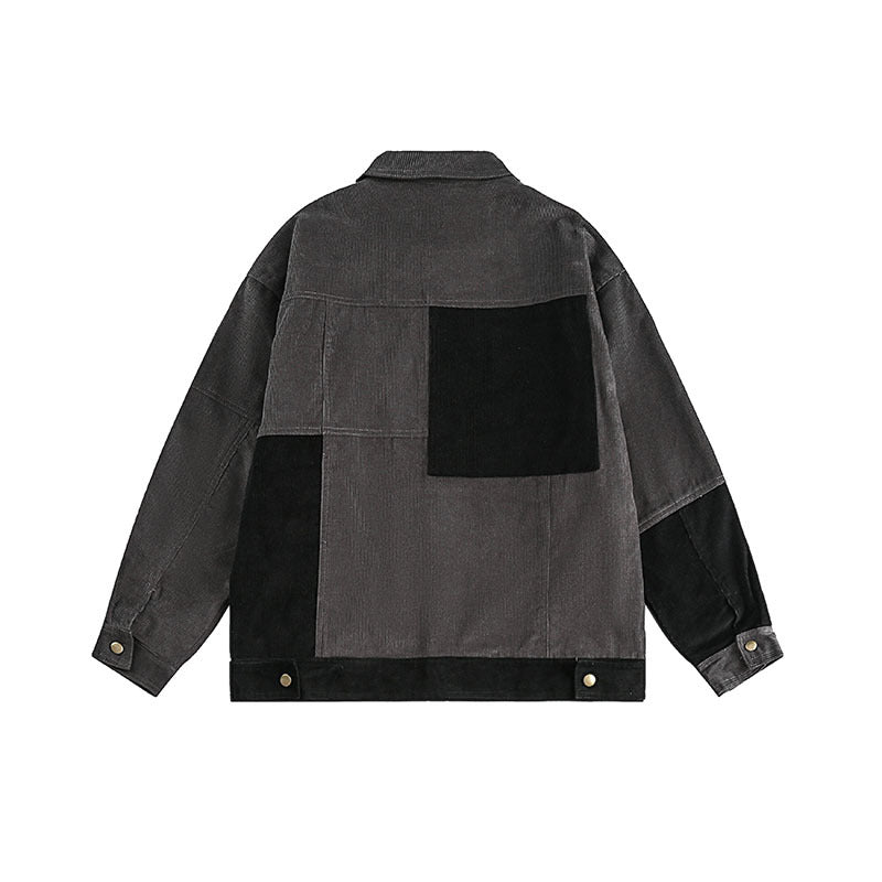 Women Jackets Vintage Contrast Color Patch Corduroy Jacket Vintage