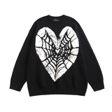 Women Sweater Heart-Shaped Spider Web Knitted Wool