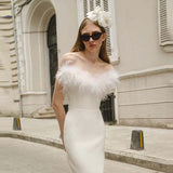 Women Dress Evening Dress Ostrich Feather