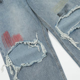 Men Jeans Ripped Splash-Ink Loose All-Match