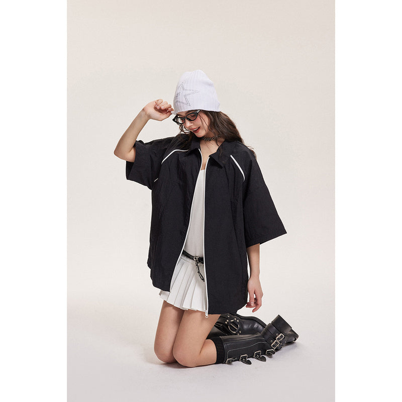 Unisex Shirt Loose Zip Coat