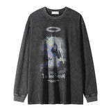 Men Long Sleeve T-Shirt Special-Shaped Printing Distressed