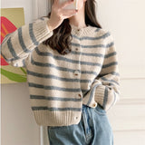 Women Knitted Cardigan Striped Loose Sweater