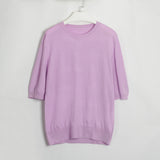 Women Work Business Casual Sweaters Short Sleeve round Neck Sweater