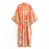 Women Trench Coat Mermaid Print Robe Cardigan Dress