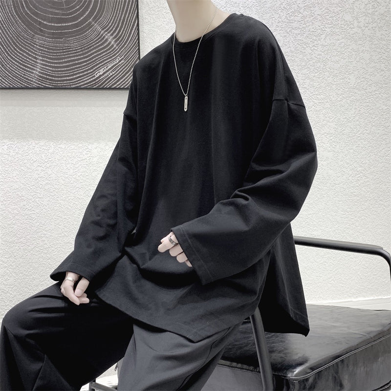 Men T Shirt Irregular All-Match Solid Color Loose
