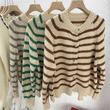 Women Knitted Cardigan Striped Loose Sweater