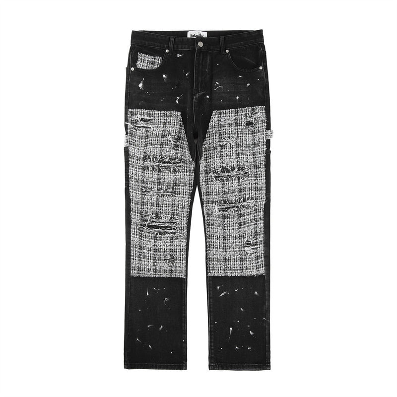 Men Jeans Stitching Ripped Special Splash Ink