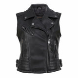 Women's Vest Slim Fit Short PU Leather Motorcycle Vest