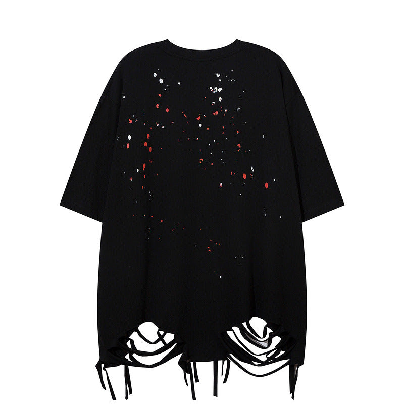 Men T-Shirt Distressed Tatted Graffiti Loose Casual