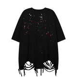 Men T-Shirt Distressed Tatted Graffiti Loose Casual