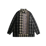 Unisex Shirt Spliced Plaid Blouse Casual Loose