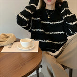 Women Pullover Sweater Vintage Stripe Loose Knit Shirt