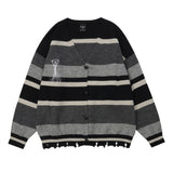 Men Sweater Stripe Knitted Sweater Hook Flower Hole