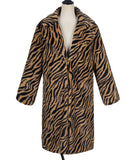 Women Fur Jacket Zebra Pattern Plush Thermal Long Coat