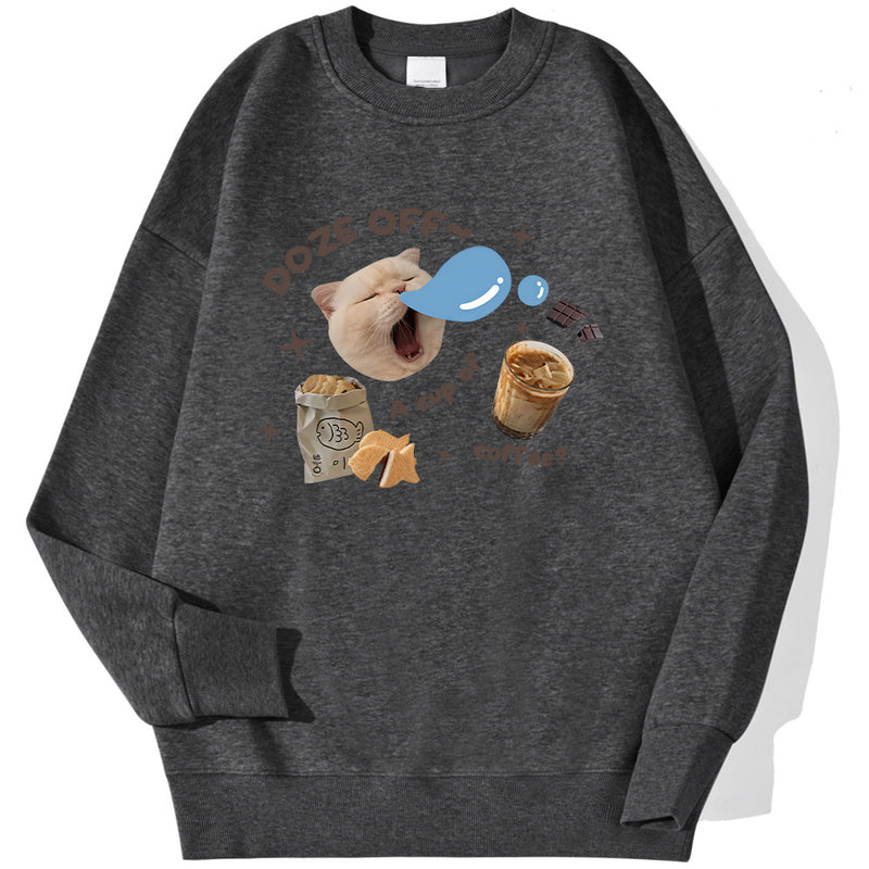 Fashion Womens Pullover Sleepy Cat American Retro Cute Print