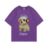 Clairo Dog Puppy Headphones Graphic Print Tshirt Summer Male