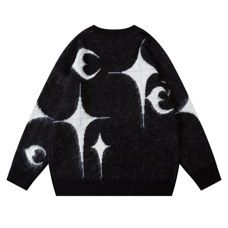 Men Sweater Deer Plush Knitted Sweater Crew Neck Sweater