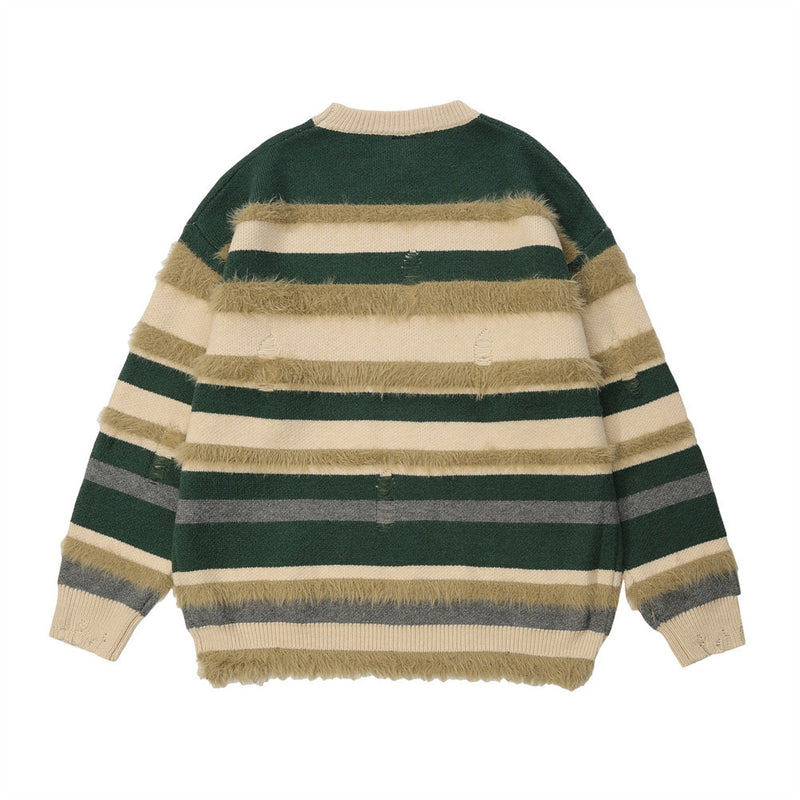 Men Sweater Striped round Neck Loose Sweater