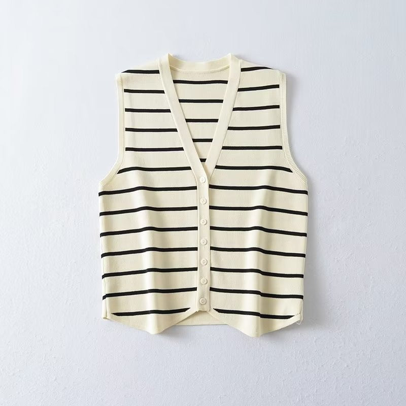 Women Vest Casual Sleeve Striped Knitted Vest