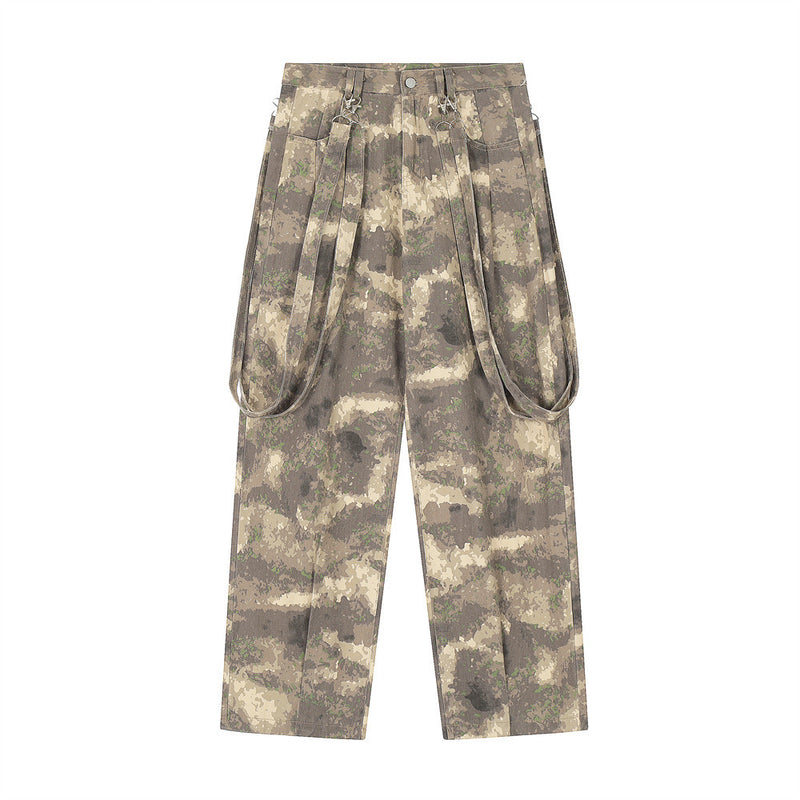 Men Jeans Camouflage Workwear Bandage Decoration